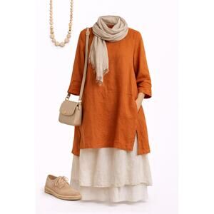 Brynn Walker Bre Tunic Linen Top Sunrise Orange Relaxed Minimalist Lagenlook NWT